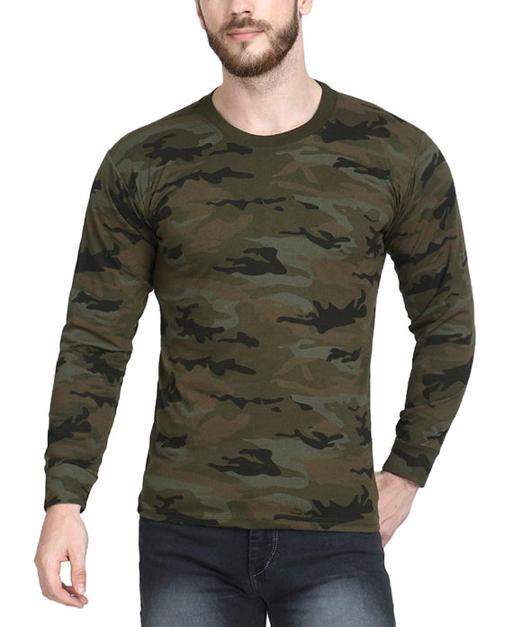 Full Sleeves T Shirt Camouflage Green Woodland - gearmilitary